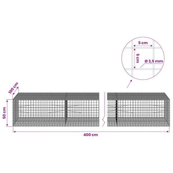 vidaXL Gabión s drôtom 3,5 mm a sieťou 5x5 cm 400x100x50 cm – Obrázok 6