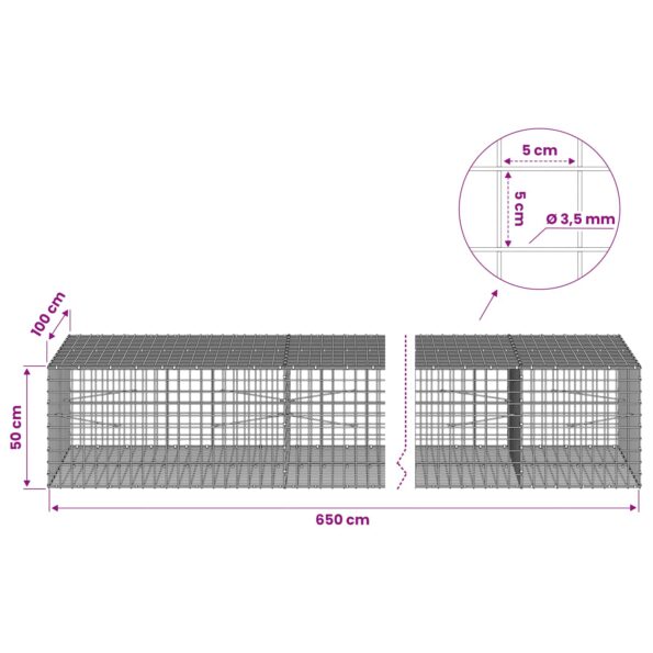 vidaXL Gabión s drôtom 3,5 mm a sieťou 5x5 cm 650x100x50 cm – Obrázok 6