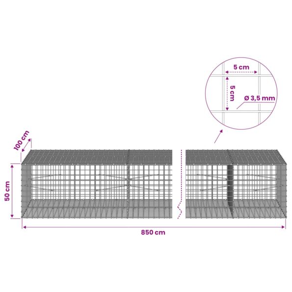 vidaXL Gabión s drôtom 3,5 mm a sieťou 5x5 cm 850x100x50 cm – Obrázok 6