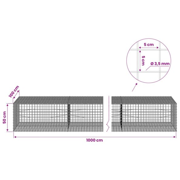 vidaXL Gabión s drôtom 3,5 mm a sieťou 5x5 cm 1000x100x50 cm – Obrázok 6