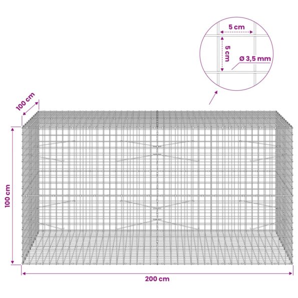 vidaXL Gabión s drôtom 3,5 mm a sieťou 5x5 cm 200x100x100 cm – Obrázok 6