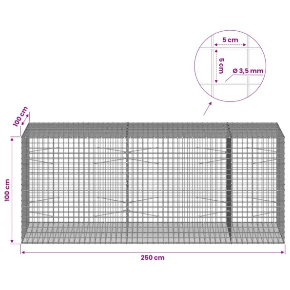 vidaXL Gabión s drôtom 3,5 mm a sieťou 5x5 cm 250x100x100 cm – Obrázok 6
