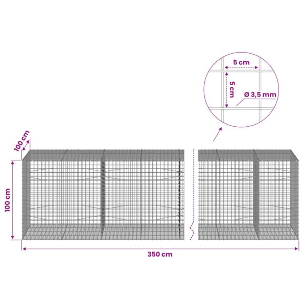 vidaXL Gabión s drôtom 3,5 mm a sieťou 5x5 cm 350x100x100 cm – Obrázok 6