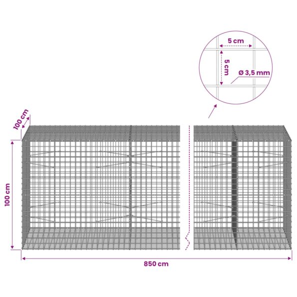 vidaXL Gabión s drôtom 3,5 mm a sieťou 5x5 cm 850x100x100 cm – Obrázok 6