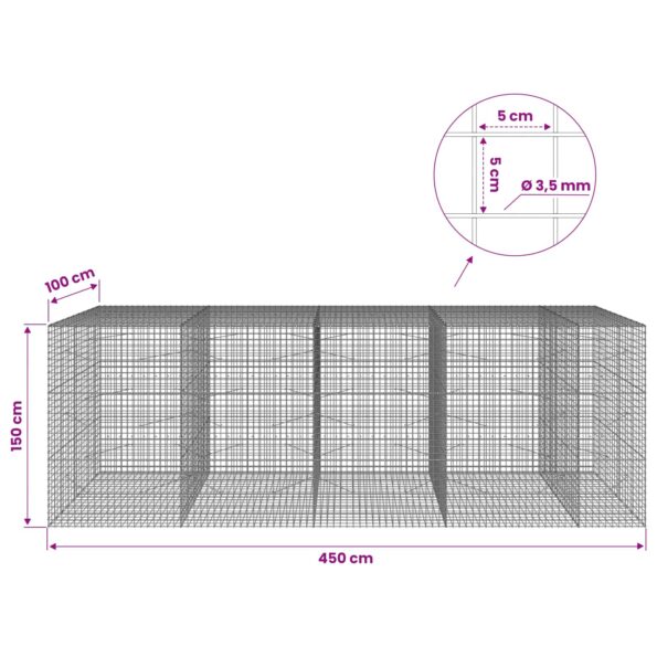 vidaXL Gabión s drôtom 3,5 mm a sieťou 5x5 cm 450x100x150 cm – Obrázok 6