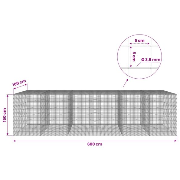 vidaXL Gabión s drôtom 3,5 mm a sieťou 5x5 cm 600x100x150 cm – Obrázok 6