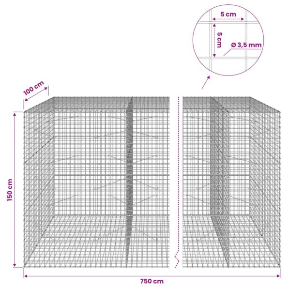 vidaXL Gabión s drôtom 3,5 mm a sieťou 5x5 cm 750x100x150 cm – Obrázok 6