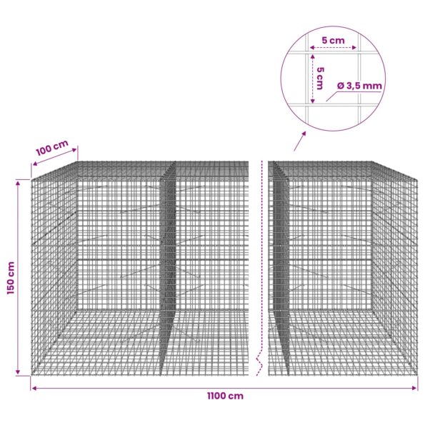 vidaXL Gabión s drôtom 3,5 mm a sieťou 5x5 cm 1100x100x150 cm – Obrázok 6