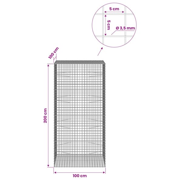 vidaXL Gabión s drôtom 3,5 mm a sieťou 5x5 cm 100x100x200 cm – Obrázok 6