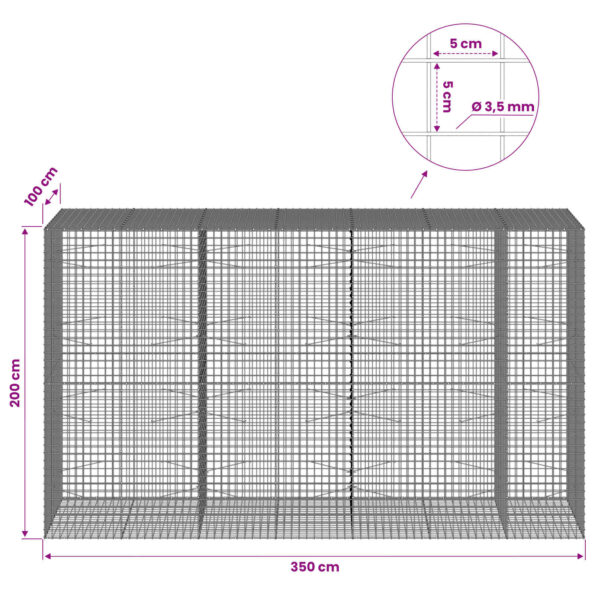 vidaXL Gabión s drôtom 3,5 mm a sieťou 5x5 cm 350x100x200 cm – Obrázok 6