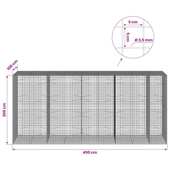 vidaXL Gabión s drôtom 3,5 mm a sieťou 5x5 cm 450x100x200 cm – Obrázok 6