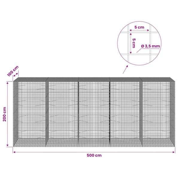 vidaXL Gabión s drôtom 3,5 mm a sieťou 5x5 cm 500x100x200 cm – Obrázok 6