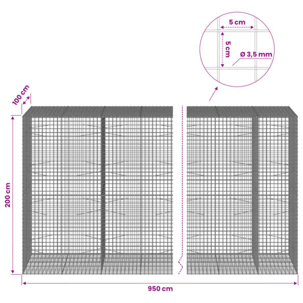 vidaXL Gabión s drôtom 3,5 mm a sieťou 5x5 cm 950x100x200 cm – Obrázok 6