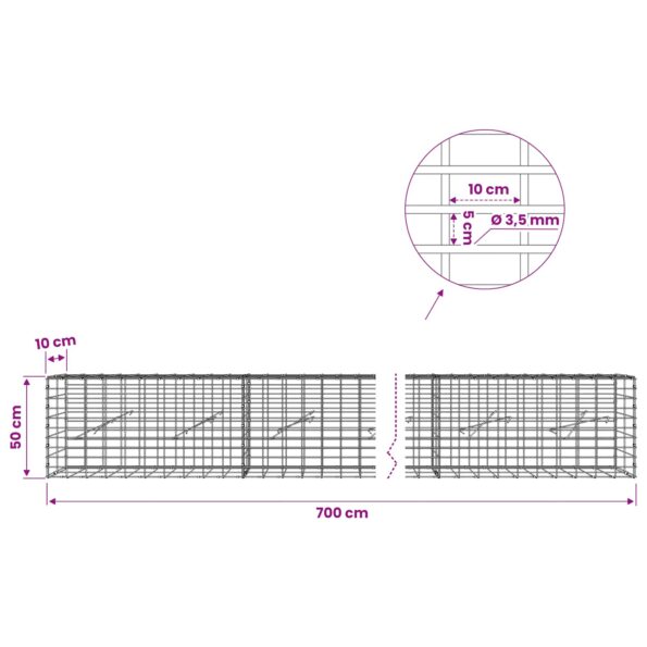 vidaXL Gabión s drôtom 3,5 mm a sieťou 5x10 cm 700x10x50 cm – Obrázok 6