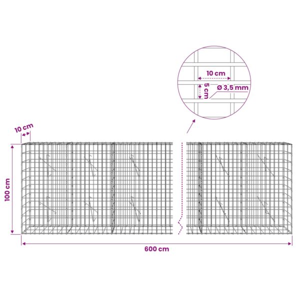vidaXL Gabión s drôtom 3,5 mm a sieťou 5x10 cm 600x10x100 cm – Obrázok 6