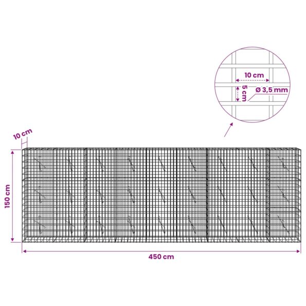 vidaXL Gabión s drôtom 3,5 mm a sieťou 5x10 cm 450x10x150 cm – Obrázok 6