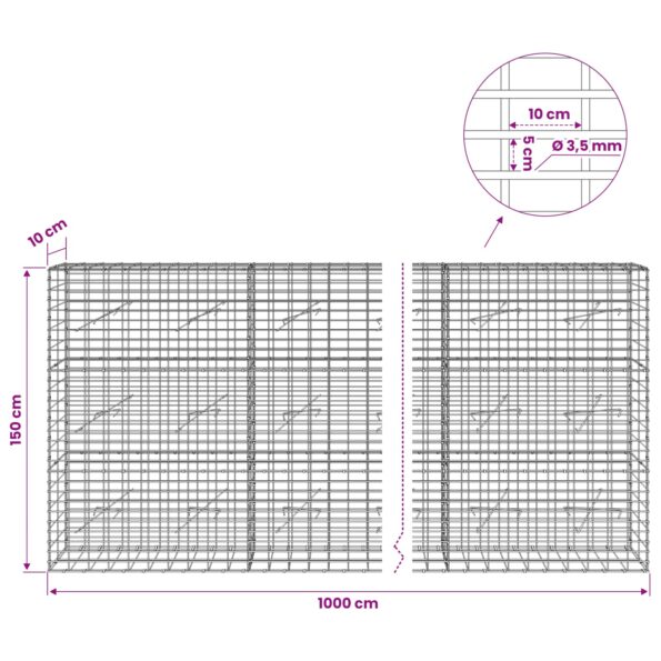 vidaXL Gabión s drôtom 3,5 mm a sieťou 5x10 cm 1000x10x150 cm – Obrázok 6