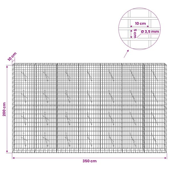 vidaXL Gabión s drôtom 3,5 mm a sieťou 5x10 cm 350x10x200 cm – Obrázok 6