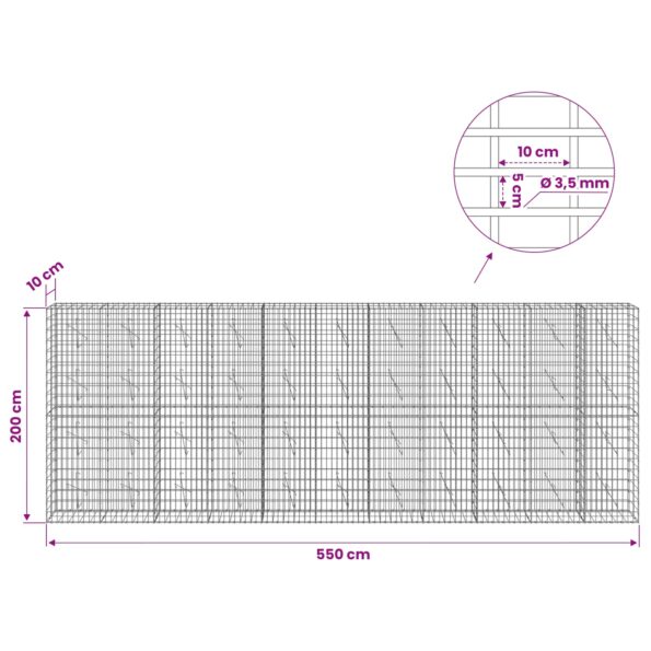 vidaXL Gabión s drôtom 3,5 mm a sieťou 5x10 cm 550x10x200 cm – Obrázok 6