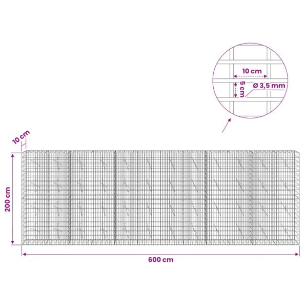 vidaXL Gabión s drôtom 3,5 mm a sieťou 5x10 cm 600x10x200 cm – Obrázok 6