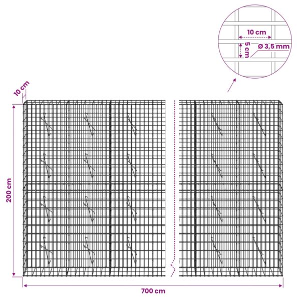 vidaXL Gabión s drôtom 3,5 mm a sieťou 5x10 cm 700x10x200 cm – Obrázok 6