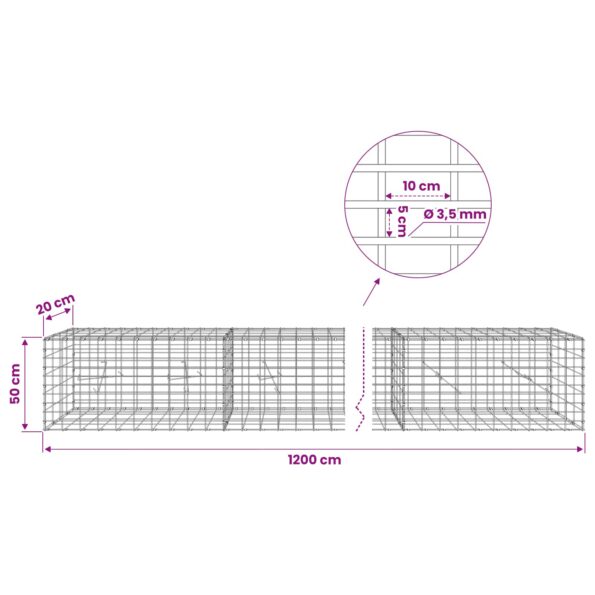 vidaXL Gabión s drôtom 3,5 mm a sieťou 5x10 cm 1200x20x50 cm – Obrázok 6