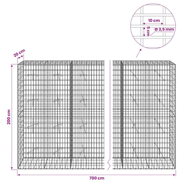 vidaXL Gabión s drôtom 3,5 mm a sieťou 5x10 cm 700x20x200 cm – Obrázok 6