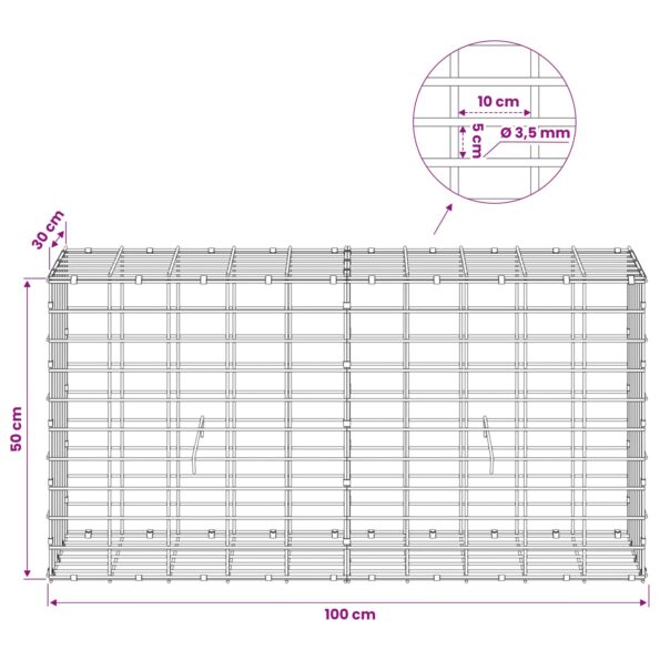 vidaXL Gabión s drôtom 3,5 mm a sieťou 5x10 cm 100x30x50 cm – Obrázok 6