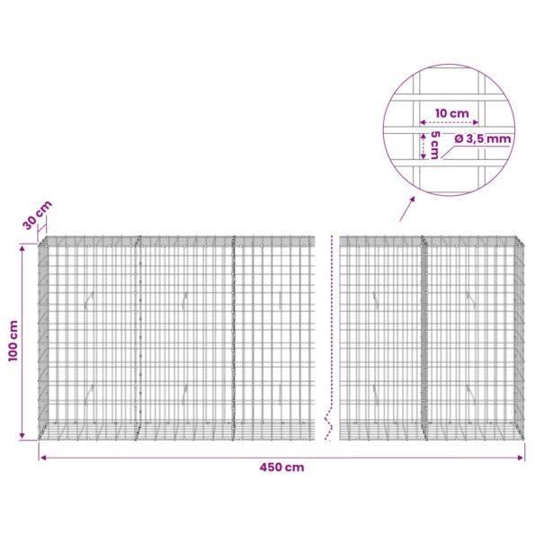 vidaXL Gabión s drôtom 3,5 mm a sieťou 5x10 cm 450x30x100 cm – Obrázok 6