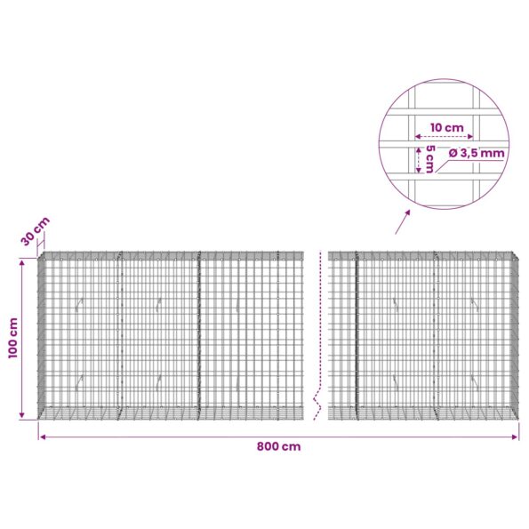 vidaXL Gabión s drôtom 3,5 mm a sieťou 5x10 cm 800x30x100 cm – Obrázok 6
