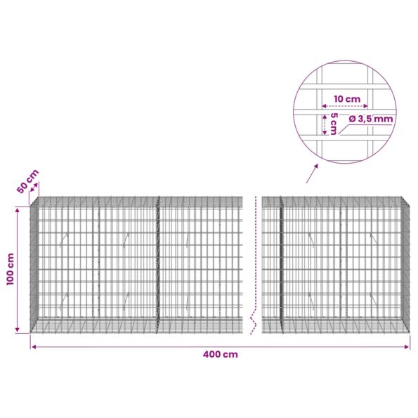 vidaXL Gabión s drôtom 3,5 mm a sieťou 5x10 cm 400x50x100 cm – Obrázok 6