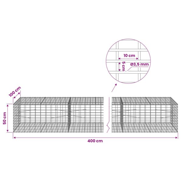 vidaXL Gabión s drôtom 3,5 mm a sieťou 5x10 cm 400x100x50 cm – Obrázok 6