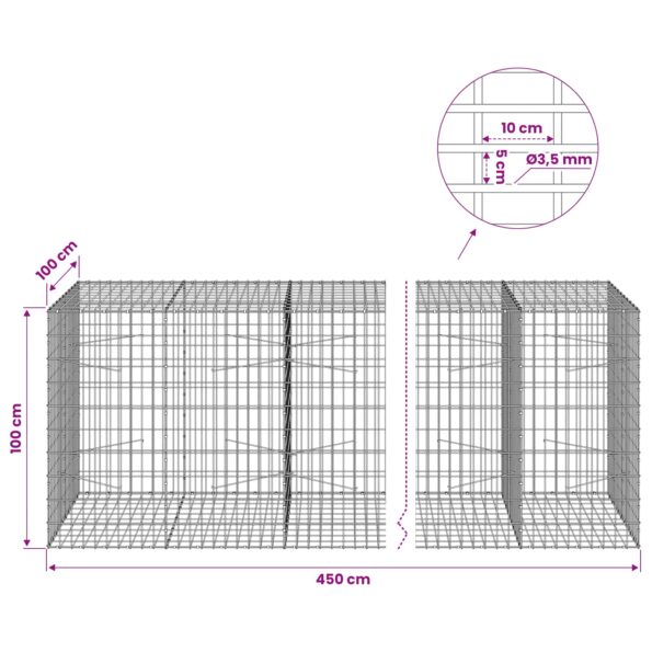 vidaXL Gabión s drôtom 3,5 mm a sieťou 5x10 cm 450x100x100 cm – Obrázok 6