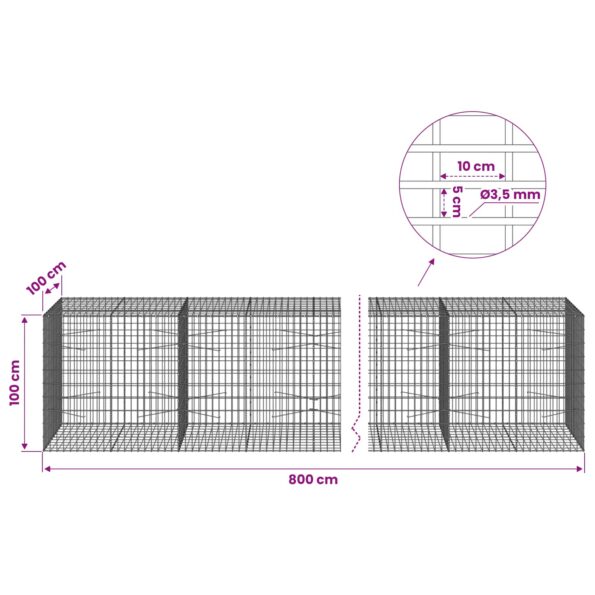 vidaXL Gabión s drôtom 3,5 mm a sieťou 5x10 cm 800x100x100 cm – Obrázok 6