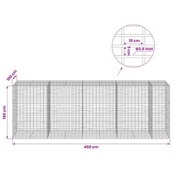 vidaXL Gabión s drôtom 3,5 mm a sieťou 5x10 cm 450x100x150 cm – Obrázok 6