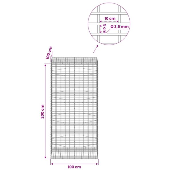 vidaXL Gabión s drôtom 3,5 mm a sieťou 5x10 cm 100x100x200 cm – Obrázok 6