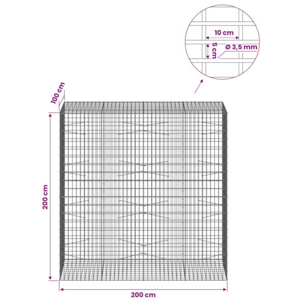 vidaXL Gabión s drôtom 3,5 mm a sieťou 5x10 cm 200x100x200 cm – Obrázok 6