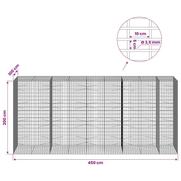 vidaXL Gabión s drôtom 3,5 mm a sieťou 5x10 cm 450x100x200 cm – Obrázok 6