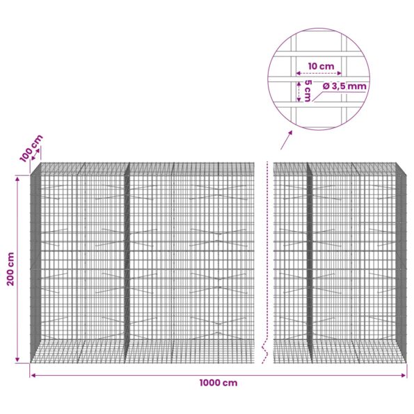 vidaXL Gabión s drôtom 3,5 mm a sieťou 5x10 cm 1000x100x200 cm – Obrázok 6