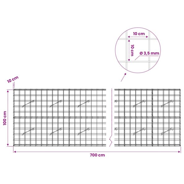 vidaXL Gabión s drôtom 3,5 mm a sieťou 10x10 cm 700x10x100 cm – Obrázok 6