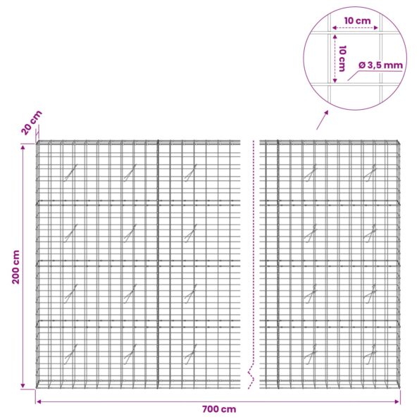 vidaXL Gabión s drôtom 3,5 mm a sieťou 10x10 cm 700x20x200 cm – Obrázok 6