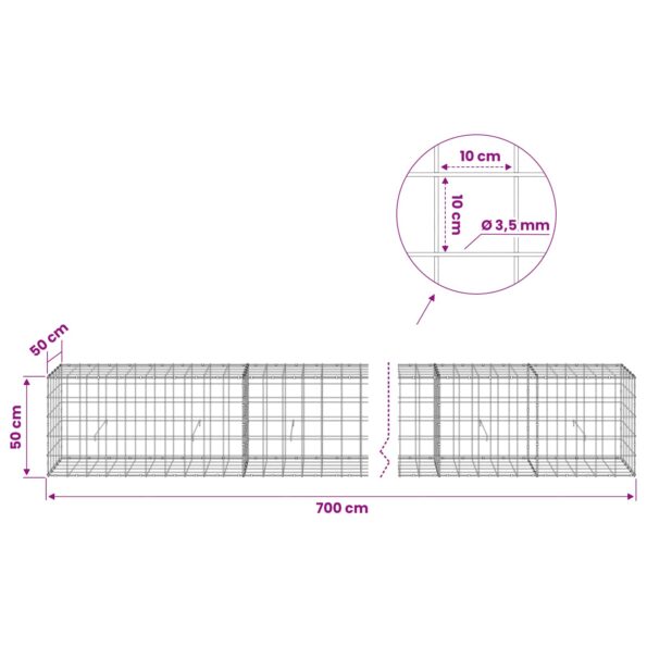 vidaXL Gabión s drôtom 3,5 mm a sieťou 10x10 cm 700x50x50 cm – Obrázok 6