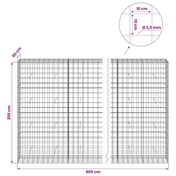 vidaXL Gabión s drôtom 3,5 mm a sieťou 10x10 cm 900x50x200 cm – Obrázok 6