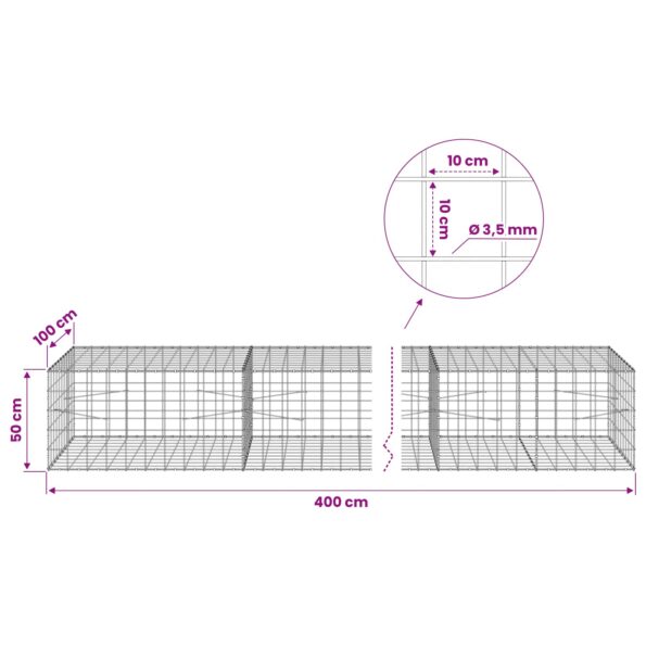 vidaXL Gabión s drôtom 3,5 mm a sieťou 10x10 cm 400x100x50 cm – Obrázok 6