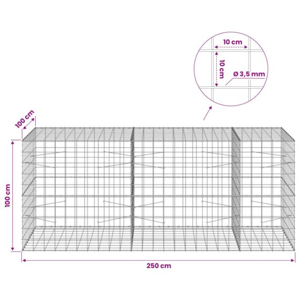 vidaXL Gabión s drôtom 3,5 mm a sieťou 10x10 cm 250x100x100 cm – Obrázok 6
