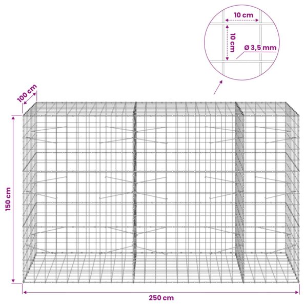 vidaXL Gabión s drôtom 3,5 mm a sieťou 10x10 cm 250x100x150 cm – Obrázok 6