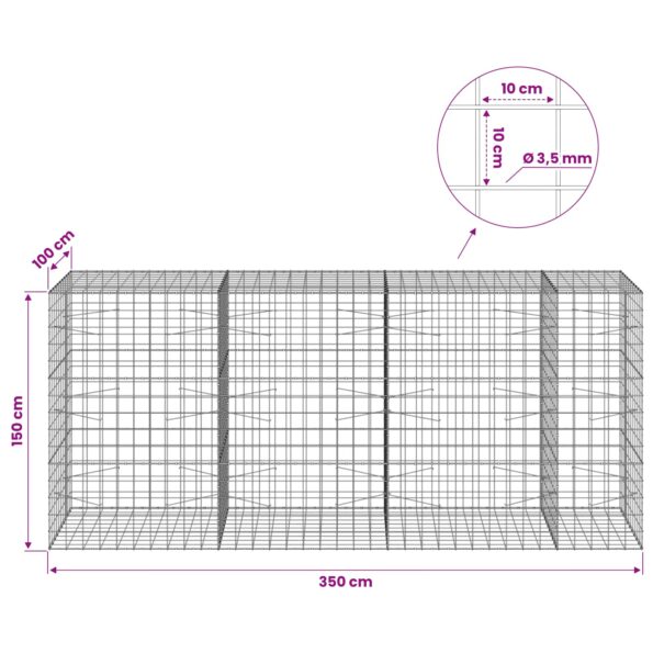 vidaXL Gabión s drôtom 3,5 mm a sieťou 10x10 cm 350x100x150 cm – Obrázok 6
