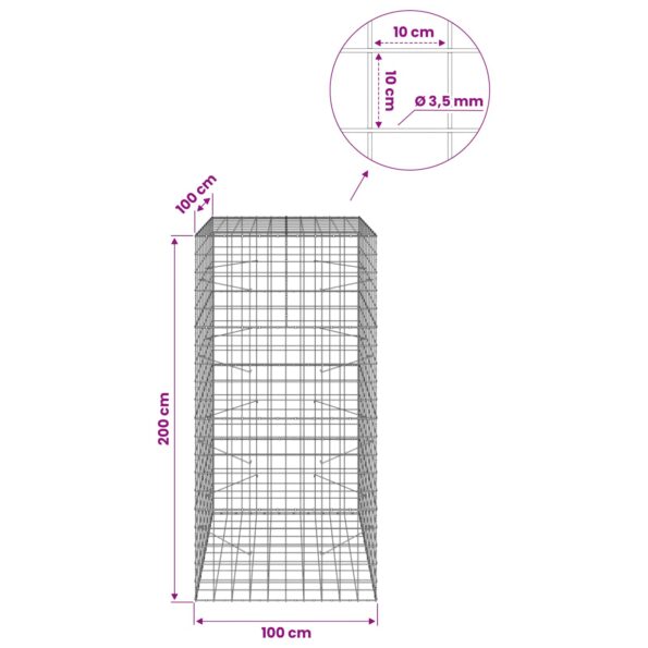 vidaXL Gabión s drôtom 3,5 mm a sieťou 10x10 cm 100x100x200 cm – Obrázok 6
