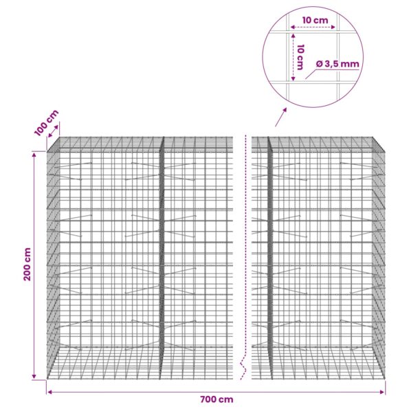 vidaXL Gabión s drôtom 3,5 mm a sieťou 10x10 cm 700x100x200 cm – Obrázok 6