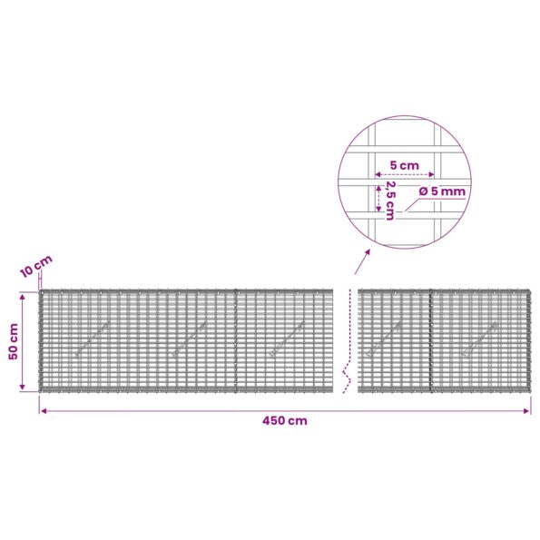 vidaXL Gabión s drôtom 5 mm a sieťou 5x2,5 cm 450x10x50 cm – Obrázok 6